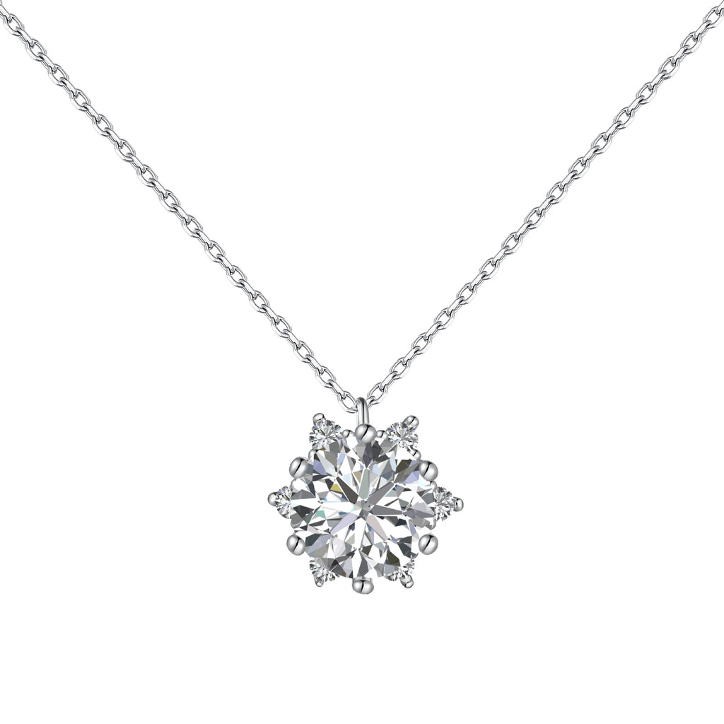 Set S925 Sterling Silver Ornament Snowflake Zircon Ring Light Luxury Clavicle Chain  Earrings