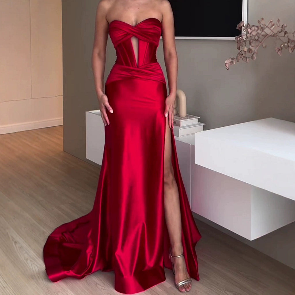 Elegant Chest-wrapped Off-neck Long Banquet