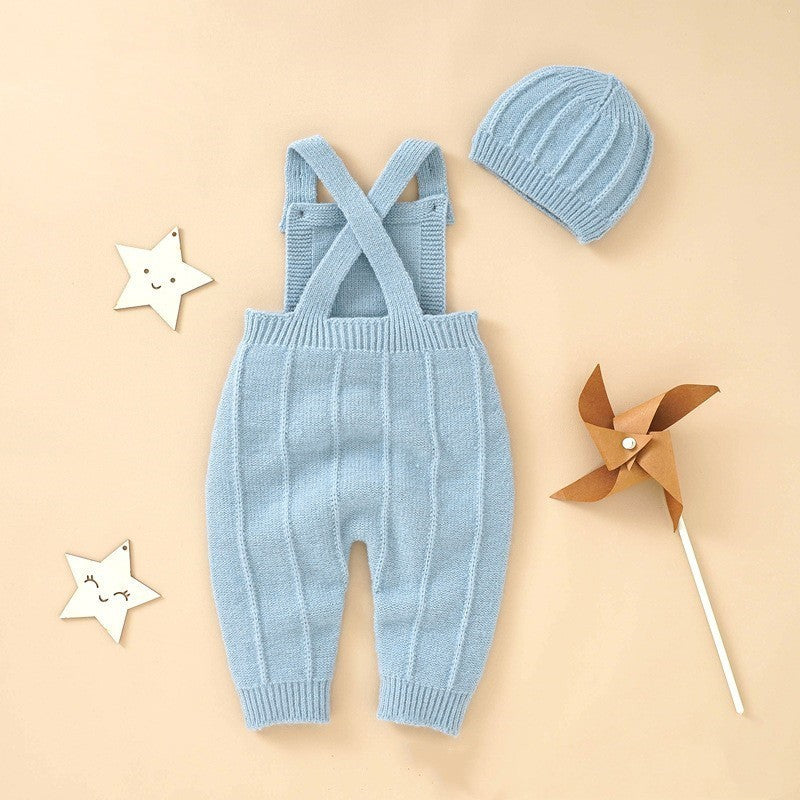Baby's Sweater Full Moon Bodysuit With Suspender And Hat Suit