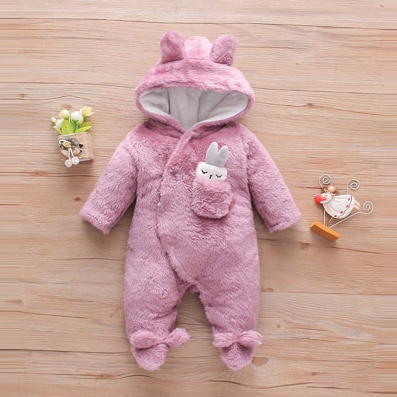 Solid Color Cartoon Baby One-piece Thick Cotton Velvet Suit