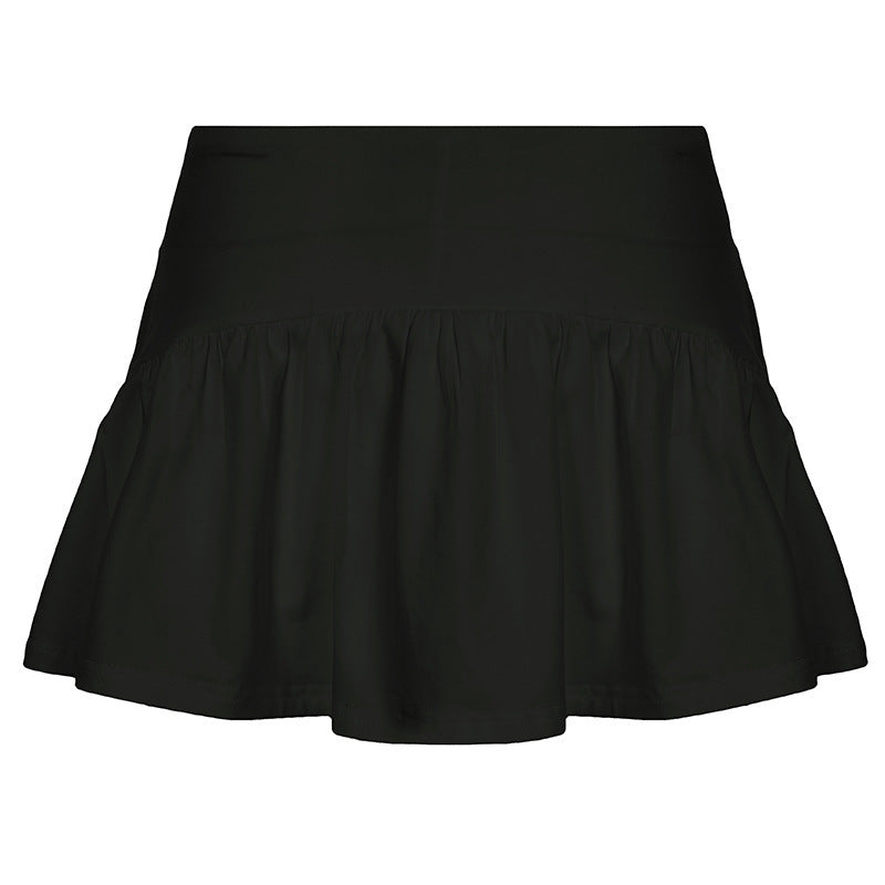 Solid Color And V-neck Hollow Out Strap Short Exercise Skirt Suit