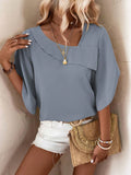 Solid Asymmetrical Neck Petal Sleeve Blouse