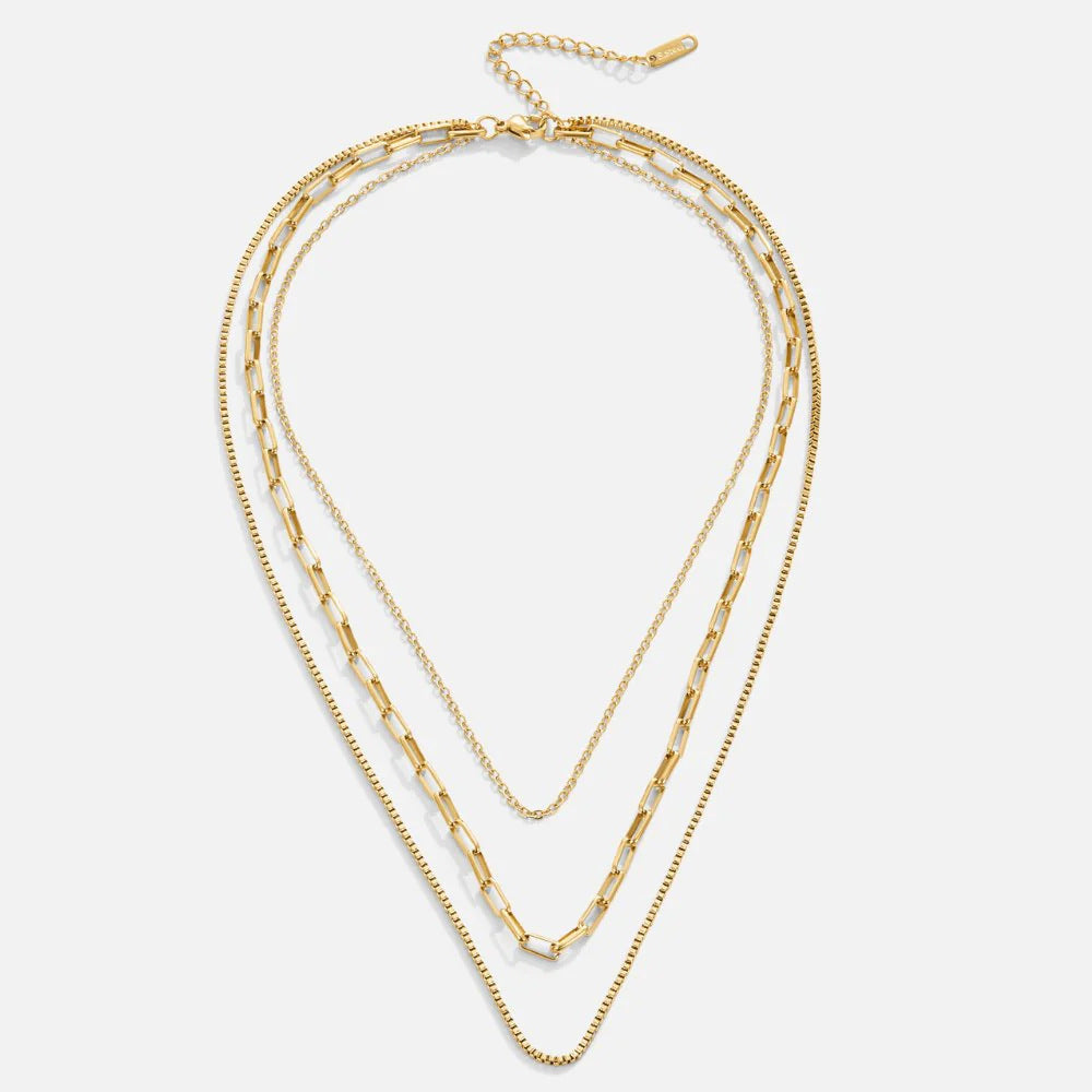 Gold-plated Paper Clip Box Chain Stainless Steel Necklace Three-layer Twin Necklace Ornament Titanium Steel