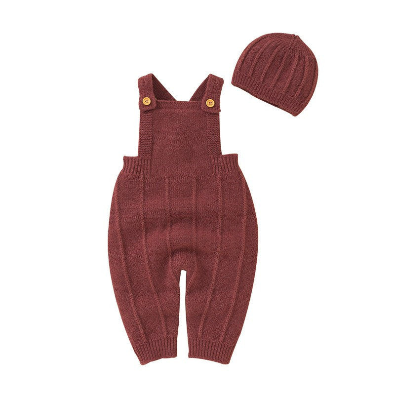 Baby's Sweater Full Moon Bodysuit With Suspender And Hat Suit