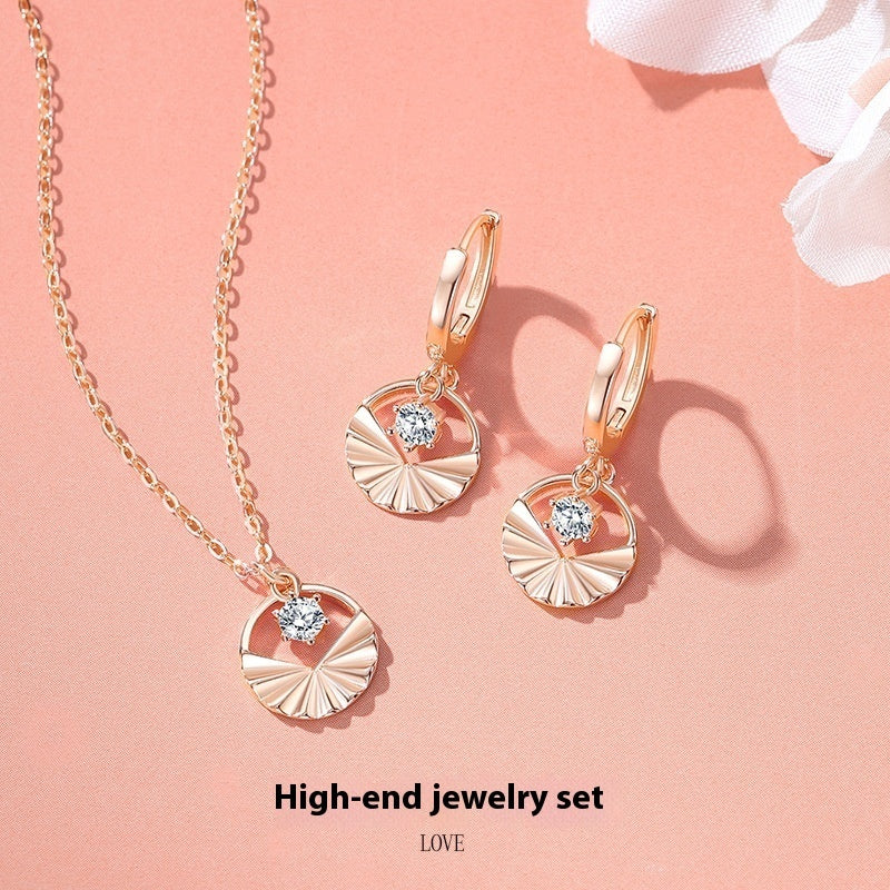 Silver Necklace Earrings Set High-grade Geometric Round Design Jewelry