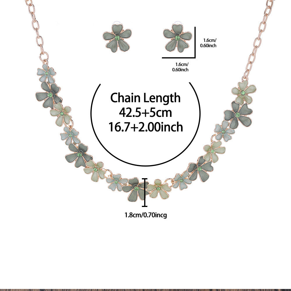 Zinc Alloy Flower Stitching Colorful Oil Exquisite Inlaid Design Necklace Eardrop Set