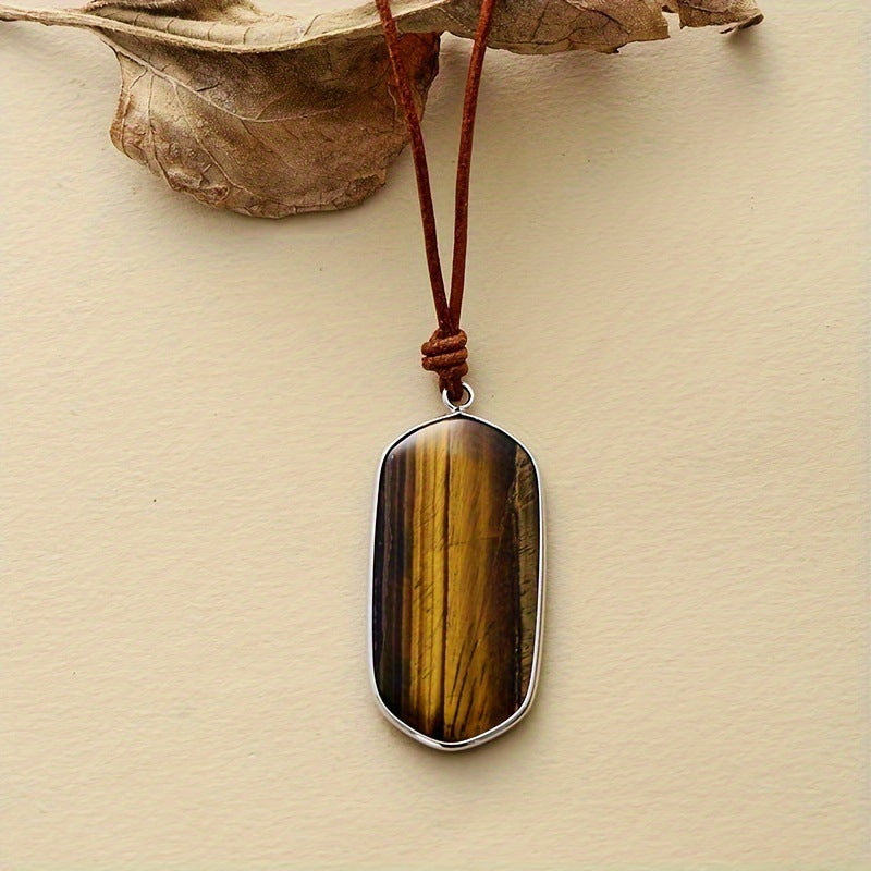 Natural Stone Edging Pendant Cowhide String Necklace