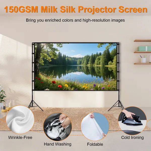 100inch/120inch Options Projector Screen With Stand 16:9 4K HD Rear Front Wrinkle-Free Portable And Foldable Movie Screen With Carry Bag For Indoor Outdoor Home Theater Backyard Cinema