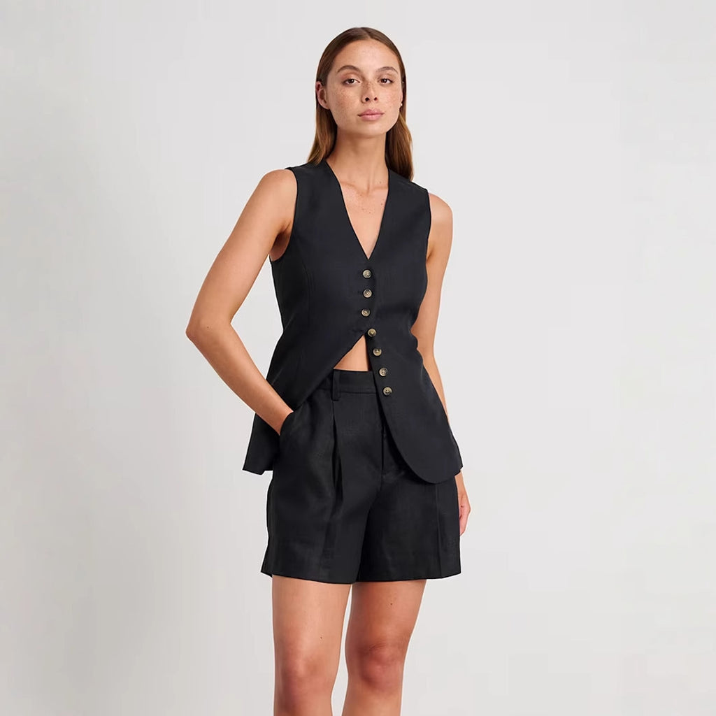 Cotton Linen Shorts Commuter Vest Shorts Suit