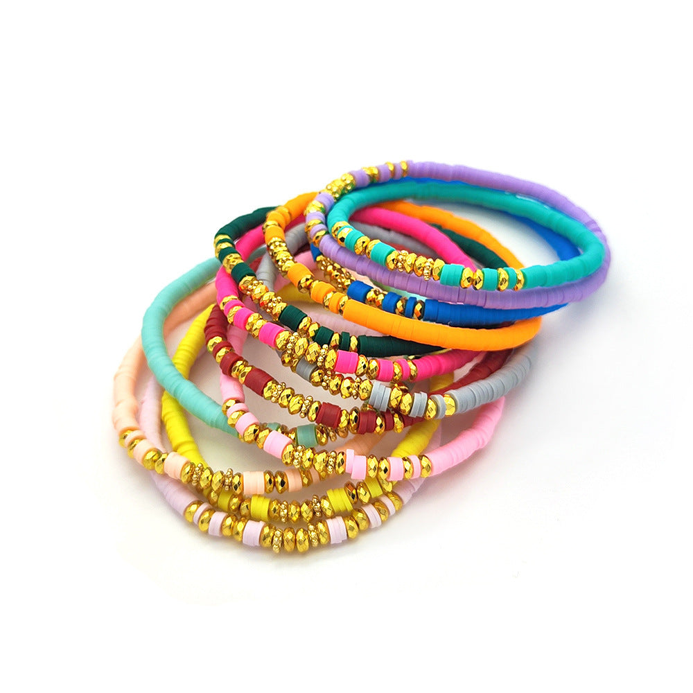 Holiday Beach Style Bracelet Female Color Polymer Clay Beaded Elastic String Bracelet