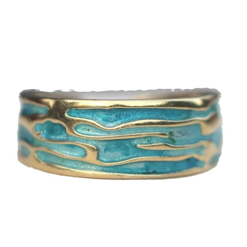 Drop Oil Blue Ocean Open Ring Fashion Women's Bracelet Ring