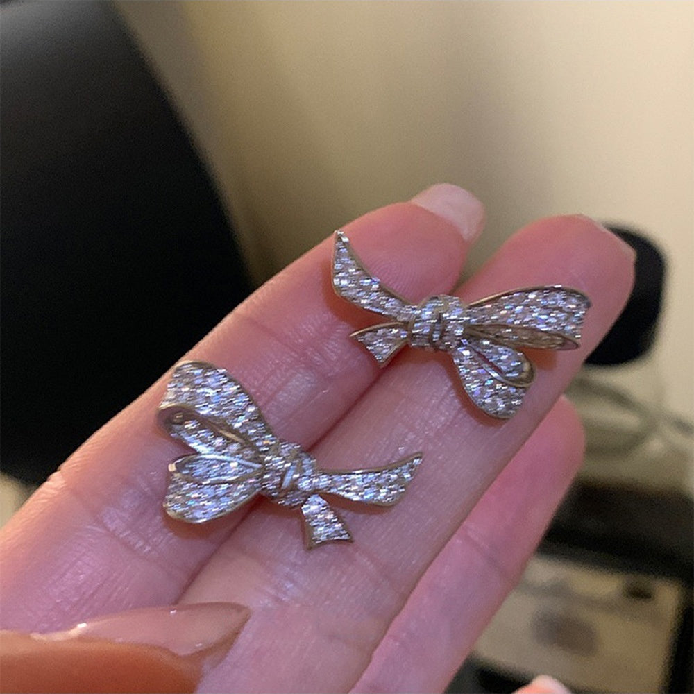 Zircon Niche Design Minimalist Bowknot Temperament Earrings Silver Needle