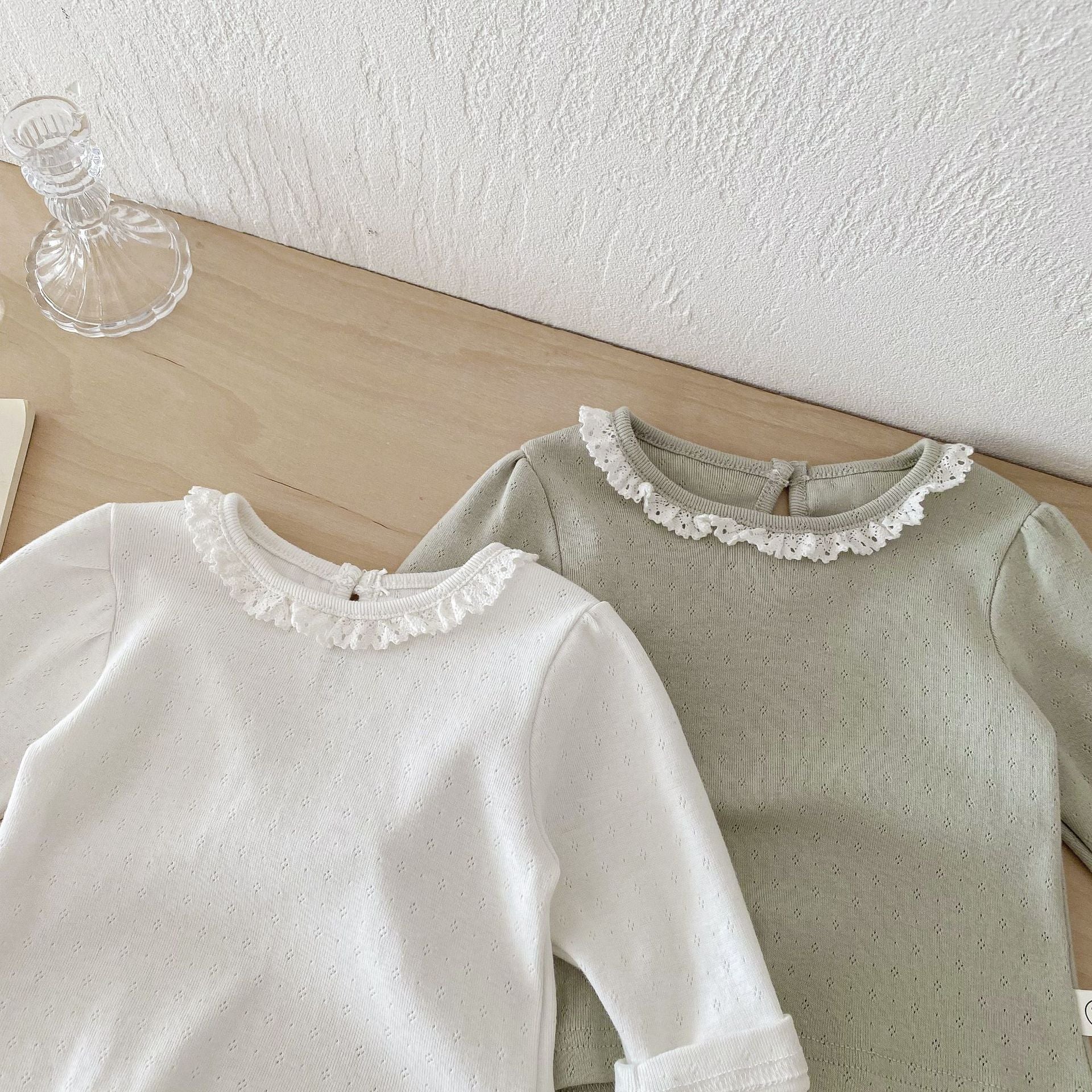 Autumn Arrival Baby Girls Hollow-out Pattern Long Sleeves Top with Collar