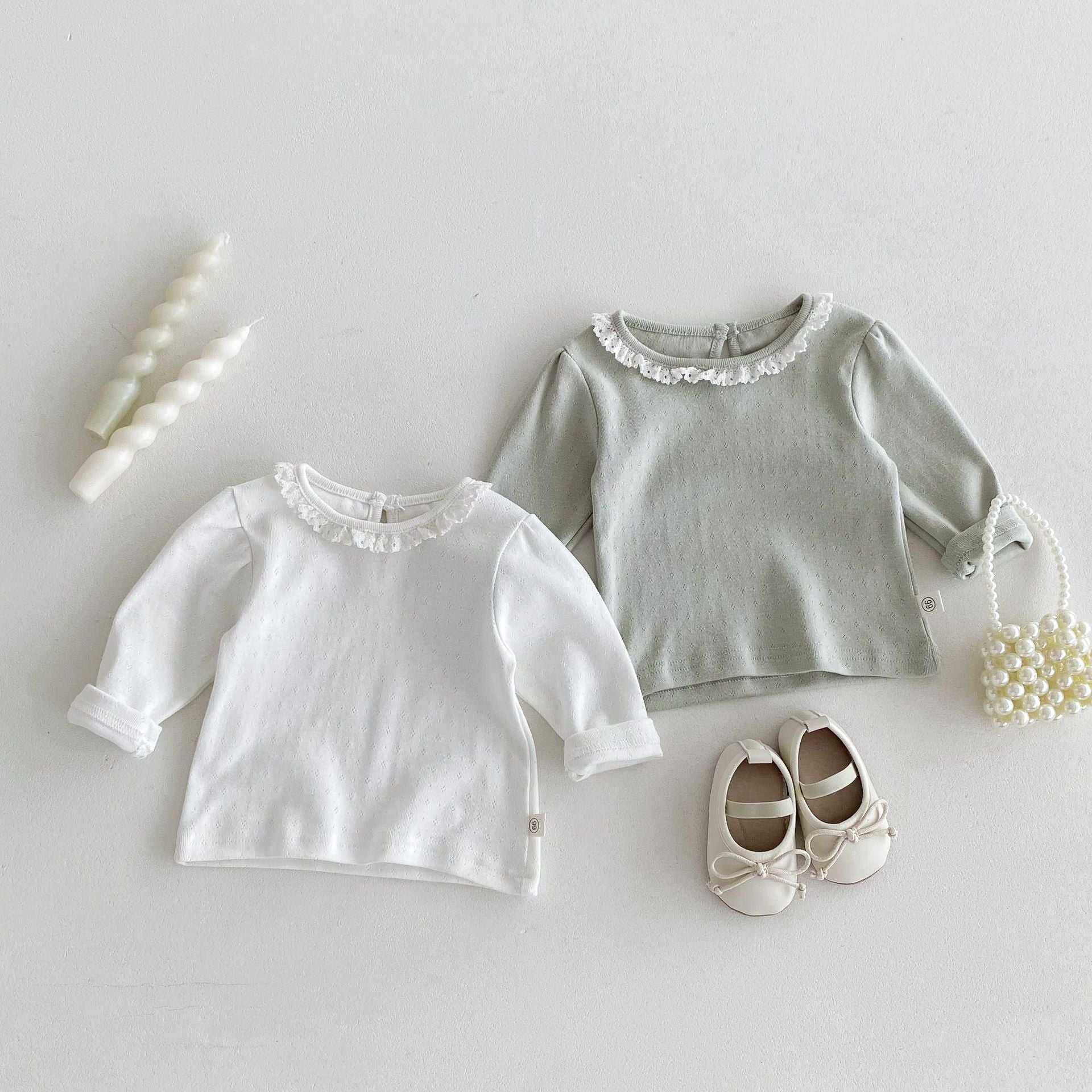 Autumn Arrival Baby Girls Hollow-out Pattern Long Sleeves Top with Collar